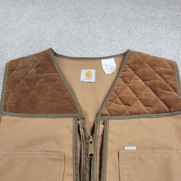 VINTAGE Carhartt Men's Duck Hunting Vest 2XL Brown V Neck Pockets Zip Outdoor - Picture 15 of 16
